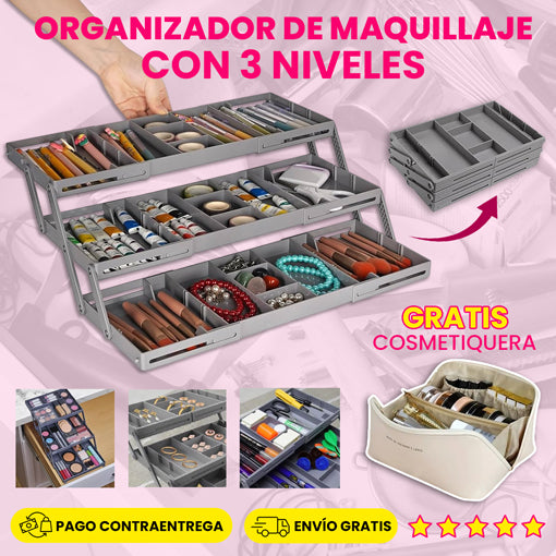 ORGANIZADOR DE MAQUILLAJE 3 NIVELES + ENVÍO GRATIS
