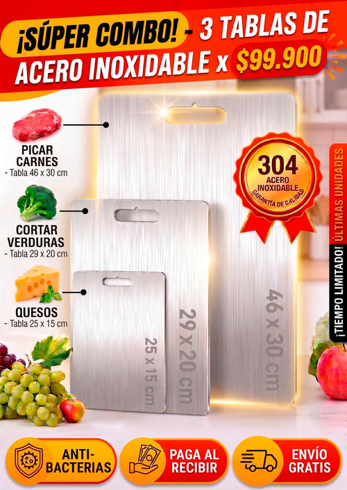 TABLAS DE COCINA ACERO INOXIDABLE X3 + ENVÍO GRATIS