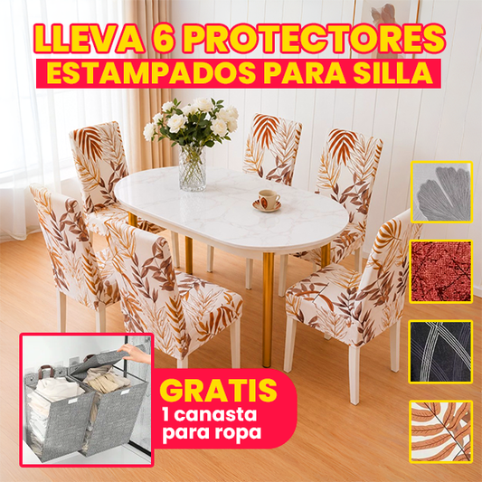 6 Protectores estampados para sillas + 1 canasta para ropa GRATIS 🎁😱